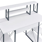 White and Black Office Desk with Open Shelves and Hutch B062P184529
