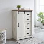 ZUN 5 Drawers Dresser w/Sliding Barn Door, Farmhouse Modern Tall Dresser 5 Chest of Drawers, Storage W2275P206613