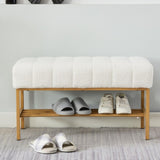 End of Bed Bench with Shelf, Teddy fabric Upholstered Storage Shoe Bench, Modern Bedroom Bench with W2725P237654
