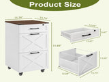 Rustic White Farmhouse 3-Drawer File Cabinet with Wheels Vertical Rolling Storage for Letter/A4, 09525698