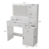 The white vanity with a mirror is equipped with a hair dryer rack, while the vanity in the bedroom W1320P186705