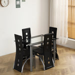 ZUN 5 Pieces Dining Table Set for 4, Kitchen Room Tempered Glass Dining Table, 4 Chairs, Black,Table 03640363