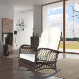 Outdoor Wicker Rocking Chair with Wide Seat, Thick, Soft Cushion, Rattan Rocker w/Steel Frame, High W209P265086