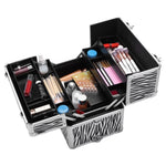 ZUN 3 in 1 Aluminum Cosmetic Makeup Case Tattoo Box White Zebra Print 25171058