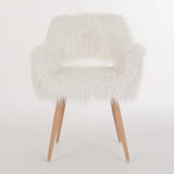 WHITE Faux Fur Upholstered Make up chair Side Dining Chair with Metal Leg 72861958