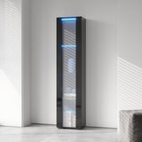 Black side cabinet with aluminum strip lamp,With large storage space W33140088