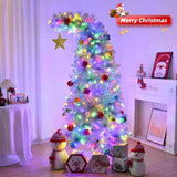 6 FT Bent Top Pre-lit Christmas Tree with Golden Star, Hinged Artificial Xmas Tree with 300 Lights, 66090696