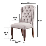 Contemporary Ivory Fabric 2pcs Side Tufted Wingback Design Rustic Oak Solidwood Back Dining B011P200229