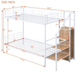 ZUN Twin Over Twin Metal Bunk Bed with Lateral Storage Ladder and Wardrobe, White MF315578AAK