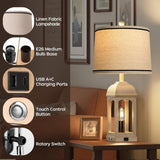 ZUN Table Lamp For Living Room, Farmhouse Set Of 2 With USB A+C And Nightlight, 26" Rustic Bedside T3146P272406