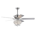 ZUN 52 inch Crystal Ceiling Fan with Lights Fandelier Chandelier Reversible Blades 3 Wind Speeds Remote W1592P162637