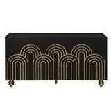 Modern Fluted Sideboard Buffet with Storage, Curve Element with Strict Lines, 4 Doors Storage W1445P256479