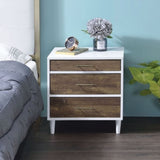 Two-tone Finish Nightstand with 3 Drawers, White and Weathered Oak B016P256489