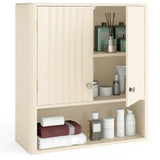 Beige Fluted Wall Cabinet - Over-Toilet Storage w/ 2 Doors Open Shelf 3-Position 70510098