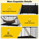 3-Tier Black Cat Cage - 74x74x107.5cm, PPMetal, DIY Assembly, Hammock & Ladders, for 1-3 Cats/Small 54057876