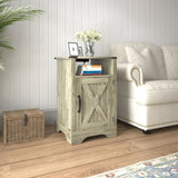 Farmhouse Nightstand Side Table, Wooden Rustic End Table, Tall Bedside Table with Electrical Outlets B082134938