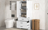 ZUN Tall Bathroom Storage Cabinet, Cabinet with Two Doors and Drawers, Adjustable Shelf, MDF Board, N725P206123K