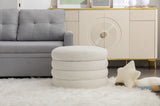 007-Velvet Fabric Storage Round Ottoman Footstool With Wooden Shelving,Ivory W527121976