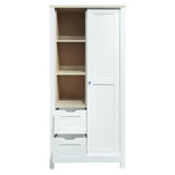 ZUN Bedroom Storage Wardrobe with Hanging Rods and 2 Drawers and Open Shelves,Sliding Door,White 56629304