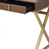 Coleen Walnut & Gold Finish Vanity Desk W/Mirror & Jewelry Tray B2726P315741