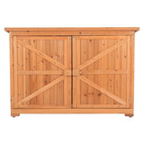 ZUN Double Doors Fir Wooden Garden Yard Shed Lockers Outdoor Storage Cabinet Unit Orange Red 38440090