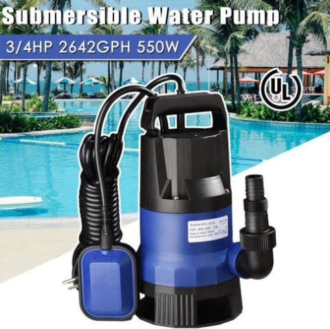 ZUN 3/4HP 2642 GPH 550W Submersible Dirty Clean Pump Swimming Pool Pond Flood Drain Heavy Duty 54985423