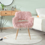 ZUN PINK Faux Fur Upholstered Make up chair Side Dining Chair with Metal Leg W2069P174779