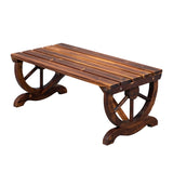 ZUN 2-Person Rustic Garden Bench, Outdoor Wagon Wheel Porch Bench for Backyard Patio Garden, Brown 68112040