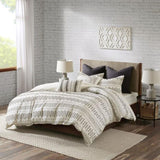 Cotton Jacquard Comforter Mini Set Ivory/Charcoal King/Cal King B035128811