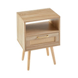 15.75" Rattan End table with drawer and solid wood legs, Modern nightstand, side table for living W126573110