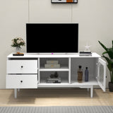 ZUN Living Room White TV Stand with Drawers and Open Shelves, A Cabinet with Glass Doors for Storage W28265031