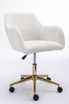 ZUN Modern Teddy Fabric Material Adjustable Height 360 Revolving Home Office Chair With Gold Metal Legs 91744909