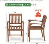 ZUN Patio Dining Chair Set of 2, Solid Wood Indoor Outdoor Furniture Brown W2640P207939