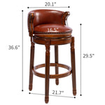 ZUN Seat height 29.5'' Cow top Leather Wooden Bar Stools, 360 Degree Swivel Bar Height Chair with Backs W2195135485