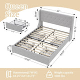 Queen Size Bed Frame with 4 Storage Drawers and Wingback Headboard, Button Tufted Design, Light Grey W1303P227896