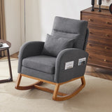Grey Linen Rocking Chair Nursery with Thick Headrest, Upholstered Mid-Century Modern Nursing Rocker 63269617