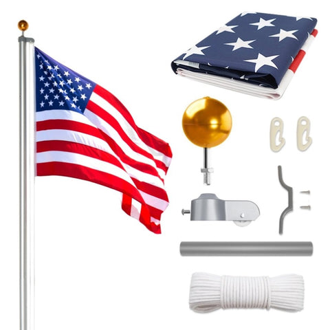 ZUN Flag Pole Kit for Outside House in Ground, 30FT Sectional Aluminum Extra Thick Flagpole, 5x3 US 40319119