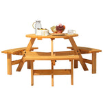 ZUN 6-Person Outdoor Circular Wooden Picnic Table with 3 Built-In Benches, Outside Table and Bench Set 59038175