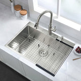 Stainless Steel 30 in 2-Hole Single Bowl Drop-In Kitchen Sink with Bottom Grid and Basket Strainer JYSDS3011BN