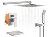Rain Shower System Brushed Nickel Tub Shower Faucet Set 10 Inch Square Rainfall Shower Head with 65708130