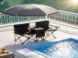 Portable Folding Picnic Chair Set with Umbrella, 2-Person Outdoor Camping Chairs Cup Holders, 65581763