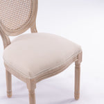 ZUN French Style Solid Wood Frame Linen Fabric Rattan Back Dining Chair,Set of 2,Cream W162278980