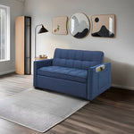 ZUN Stylish blue Pull-Out Sofa Bed with Woven Polyester Fabric & Solid Wood Frame W2297P211264