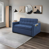 ZUN Stylish blue Pull-Out Sofa Bed with Woven Polyester Fabric & Solid Wood Frame W2297P211264