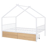 ZUN Full Size Metal House Bed with Two Drawers, White MF323484AAK