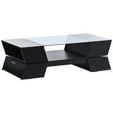 ON-TREND 6mm Glass-Top Coffee Table Open Shelves and Cabinets, Geometric Style Cocktail Table WF299270AAB