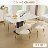 061-Set of 1 Velvet Fabric Chairs With Curved Backrest and Golden Metal Legs for Kitchen or W527P255475