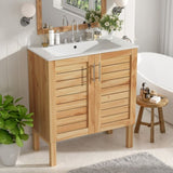 30" Antique Bathroom Vanity with Ceramic Sink, Mid-Century Modern Bathroom Vanity Cabinet with 2 N817P245326N