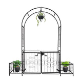 198.5*50*219cm Courtyard Arc Top With Door With Planting Frame Iron Art Iron Arch Black 02242955