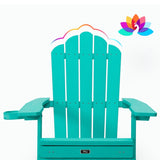 ZUN TALE Folding Adirondack Chair with Pullout Ottoman with Cup Holder, Oaversized, Poly Lumber, for 95450822